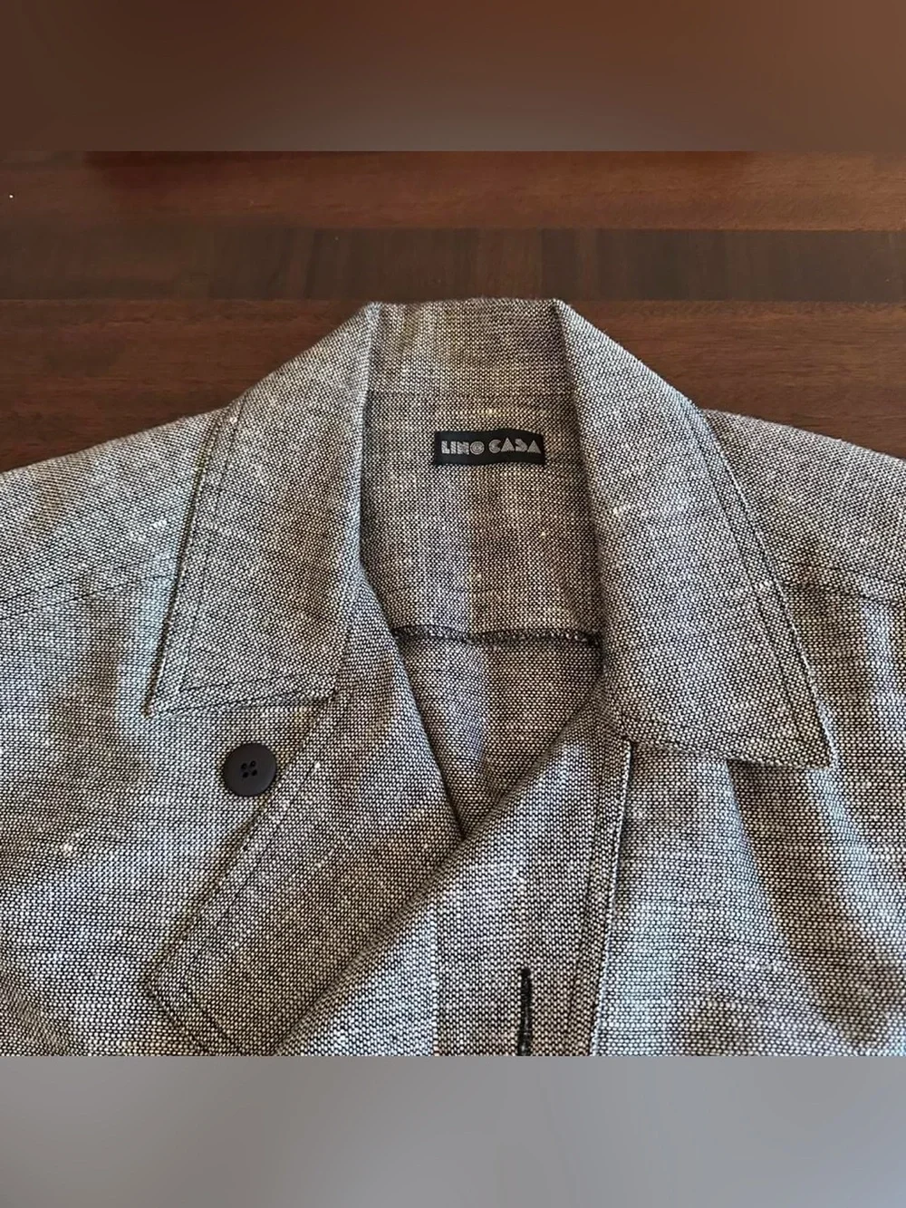 Vintage Linen Blend Jacket Women’s L Approx Boxy Fit Lightweight - Picture 2 of 6